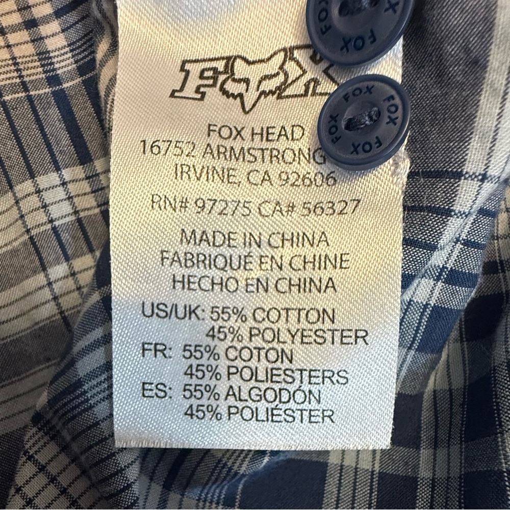 Fox Racing Heritage Forged Blue Plaid Button Up Shirt Men’s Large - Picture 9 of 10